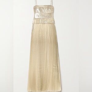 SELF PORTRAIT pintucked plisse lame gown